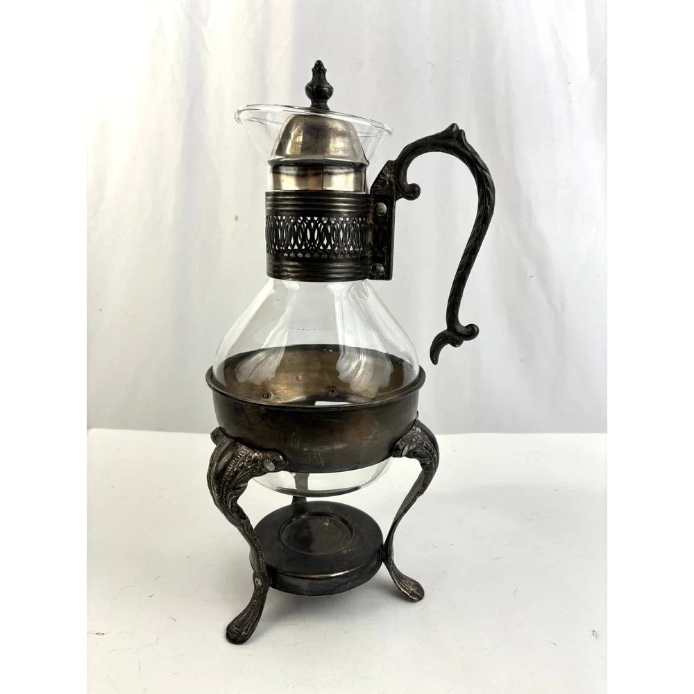 Vintage FB Rogers Silverplate Coffee Warmer Corning Glass Carafe Claw Foot Stand